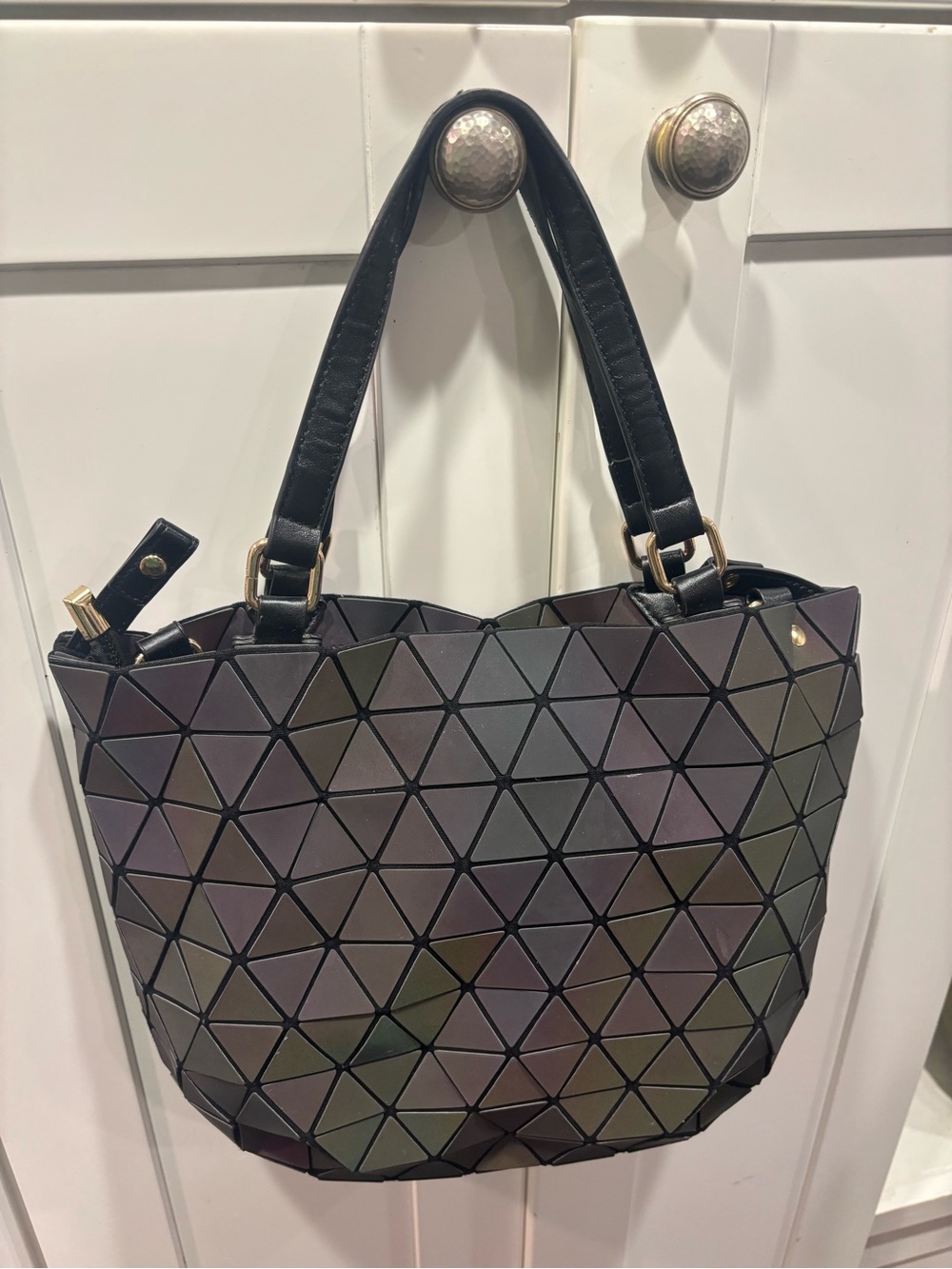 Geometric Iridescent Tote Bag - Black